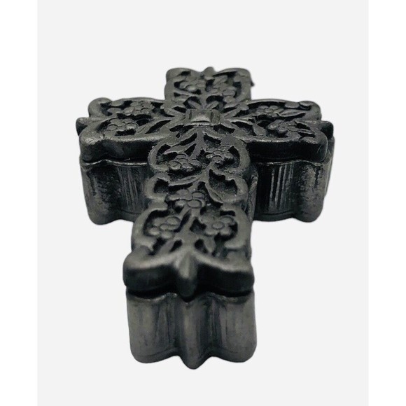 Vintage Torino Pewter Celtic Cross Brooch Pin & Small Trinket Box Crucifix Irish - Picture 8 of 8